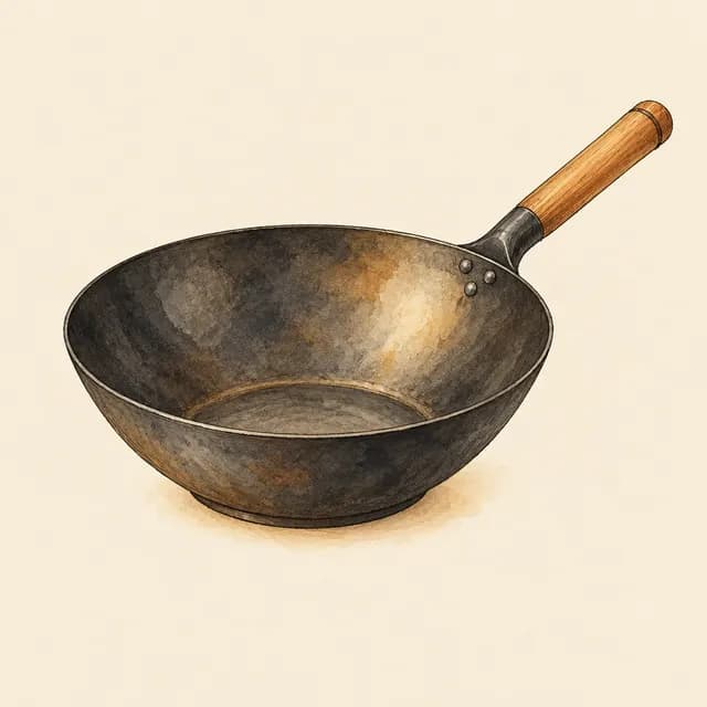 Illustration of YOSUKATA 13.5-inch Flat-Bottom Carbon Steel Wok