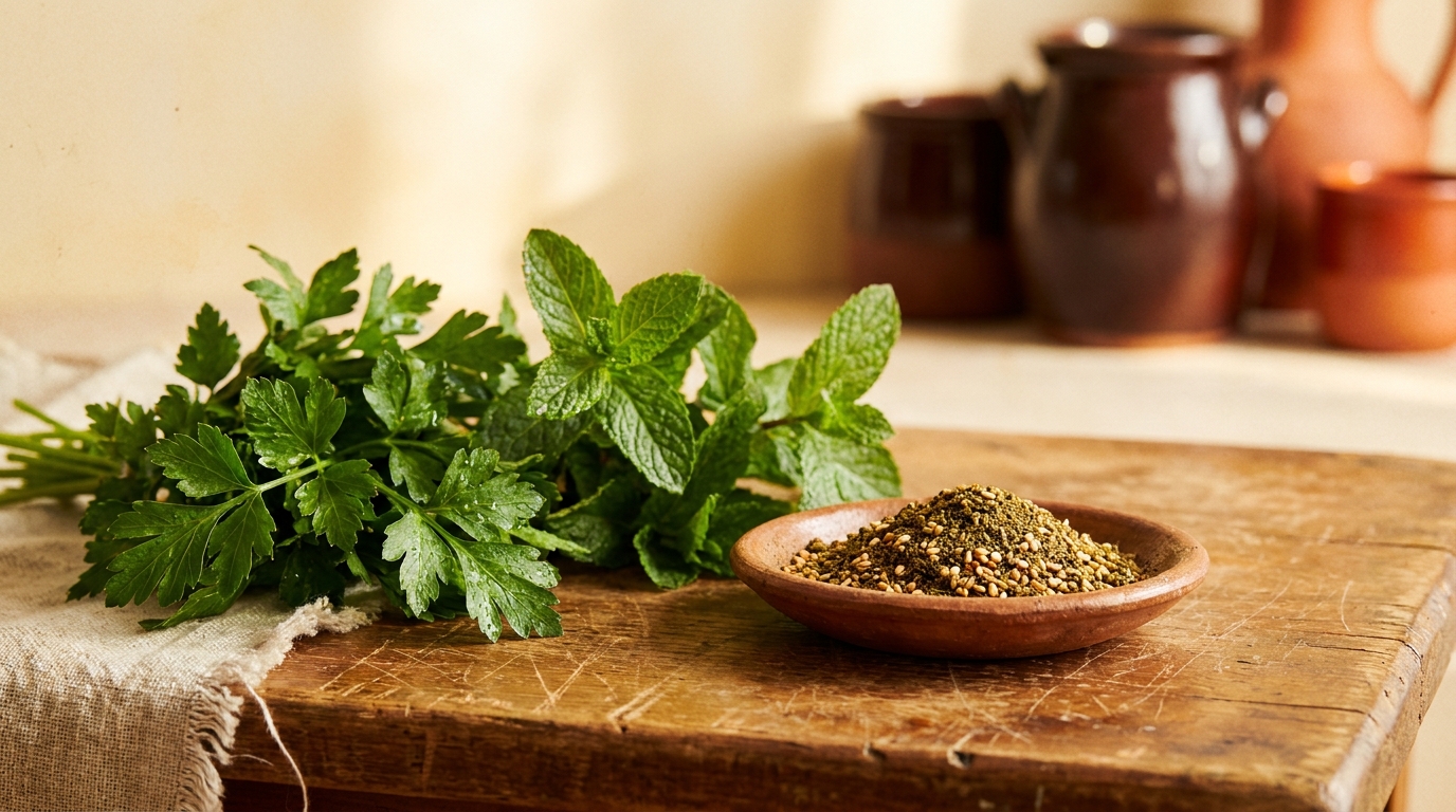 Fresh herbs and za'atar